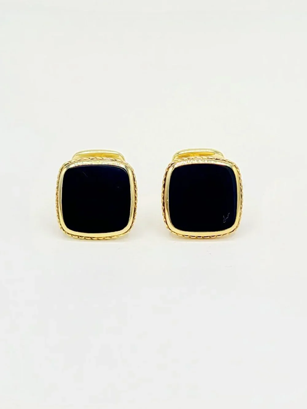 David Yurman Exotic Stone Cufflinks in Black Onyx in 18K Yellow Gold - RARE